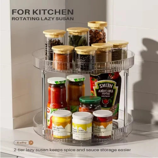 Lazy Susan Organizer | Clear Plastic Smooth-Spinning | 2-Tier