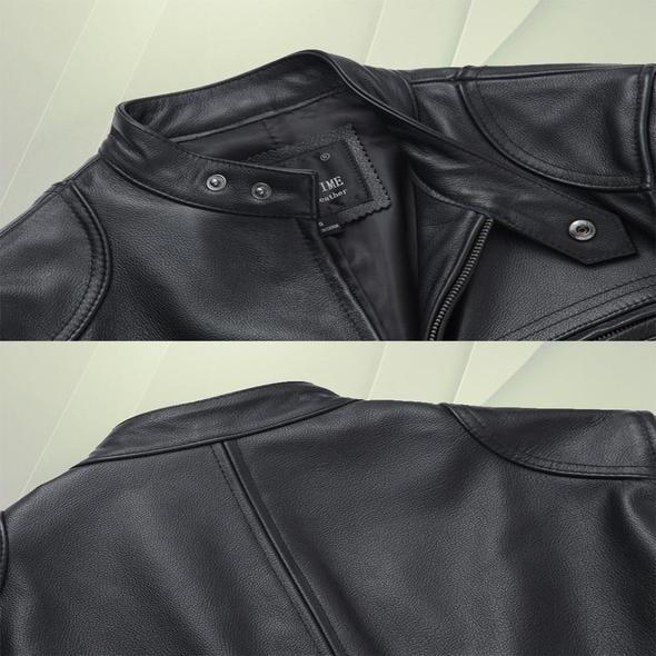 Leather Jacket | Split Leather Biker Style | Button-Down Collar