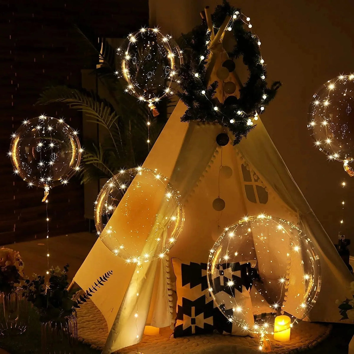 LED Balloons | Transparent & Warm White Light Wire | Set of 10