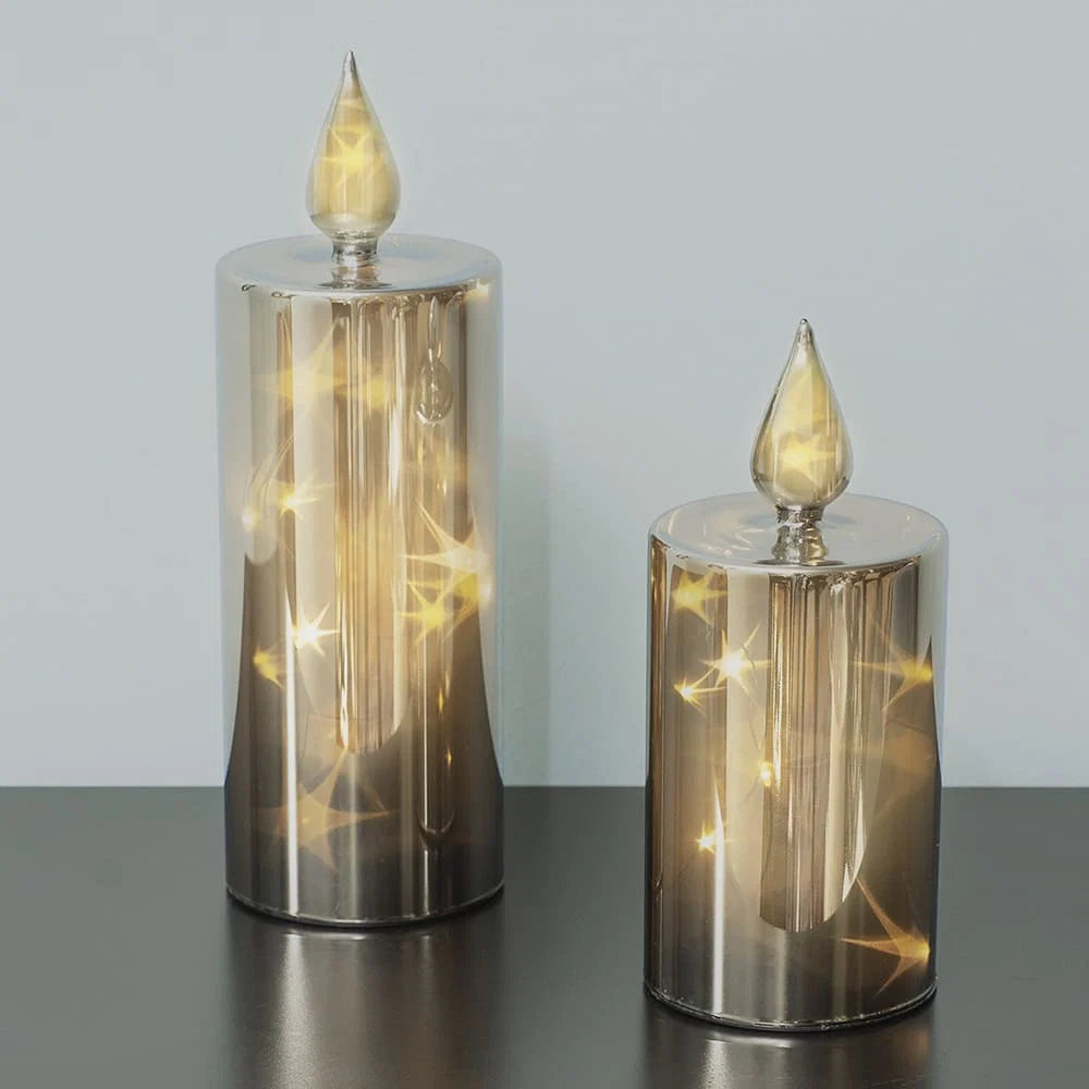 LED Candle Set | Smoky Glass & Starry Light Effect | Timer, 2 Pieces