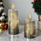 LED Candle Set | Smoky Glass & Starry Light Effect | Timer, 2 Pieces