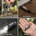 LED Keychain Flashlight | USB Rechargeable & 11 Modes | 6.5 x 1.5 cm