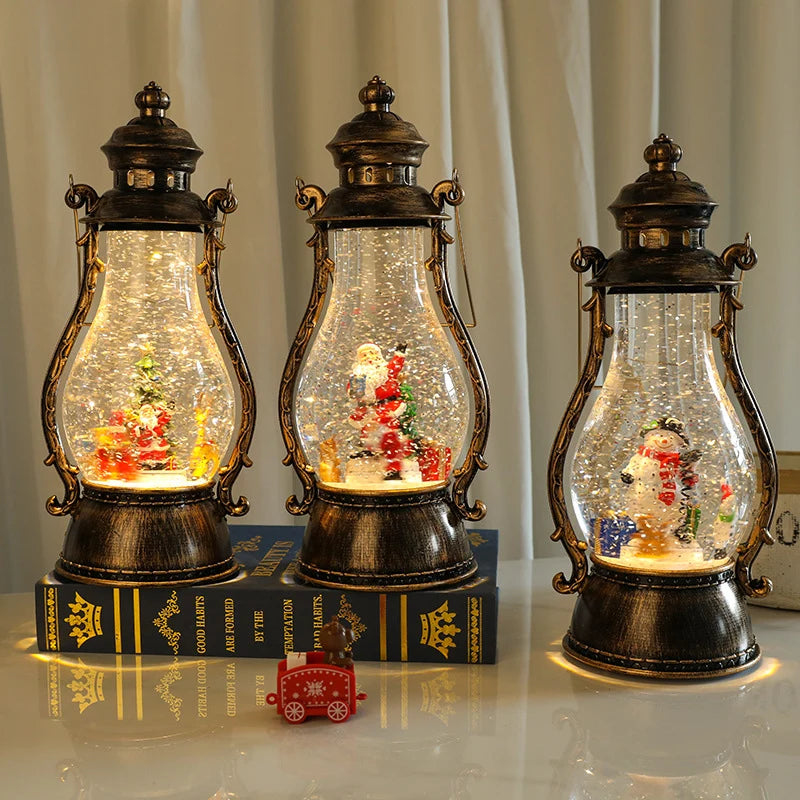 LED Lantern | Animated Snowfall & Rotating Snow Globe Scene | Tabletop