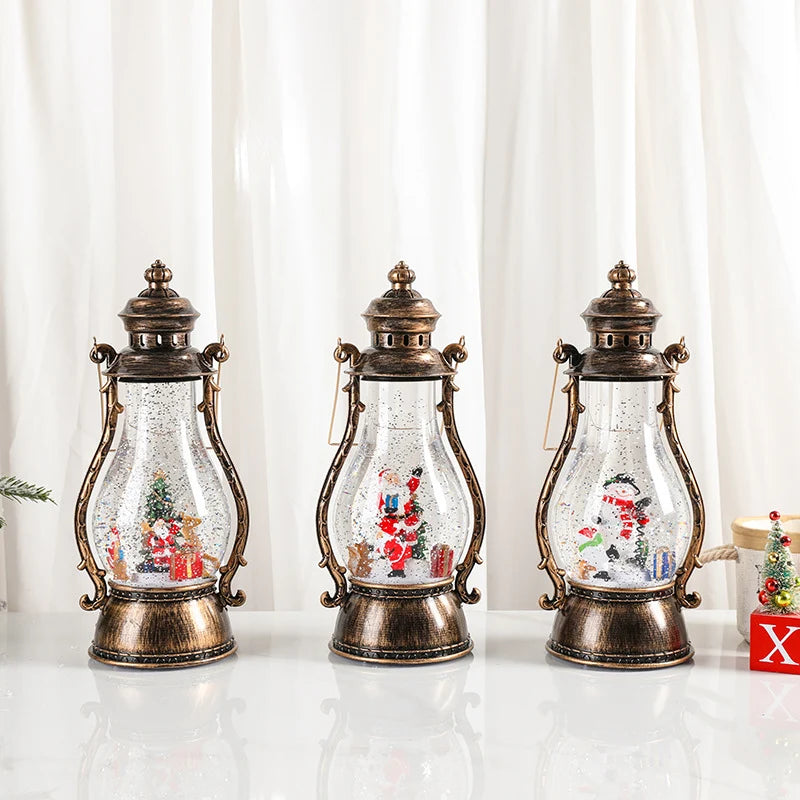 LED Lantern | Animated Snowfall & Rotating Snow Globe Scene | Tabletop