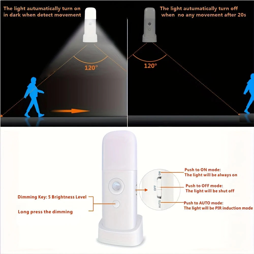 LED Night Light | Motion Sensor, Adjustable Brightness & USB Rechargeable | 2000mAh Battery