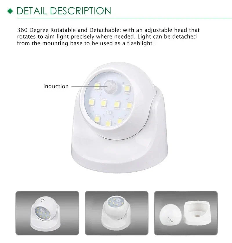LED Spotlight | Motion-Activated & 360° Adjustable | Battery-Powered