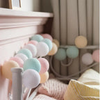 LED String Lights | Woven Cotton Balls & Warm Glow | Battery/USB Powered