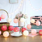 LED String Lights | Woven Cotton Balls & Warm Glow | Battery/USB Powered