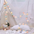 LED String Lights | Woven Cotton Balls & Warm Glow | Battery/USB Powered