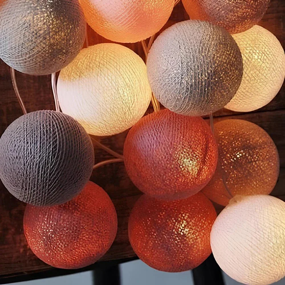 LED String Lights | Woven Cotton Balls & Warm Glow | Battery/USB Powered