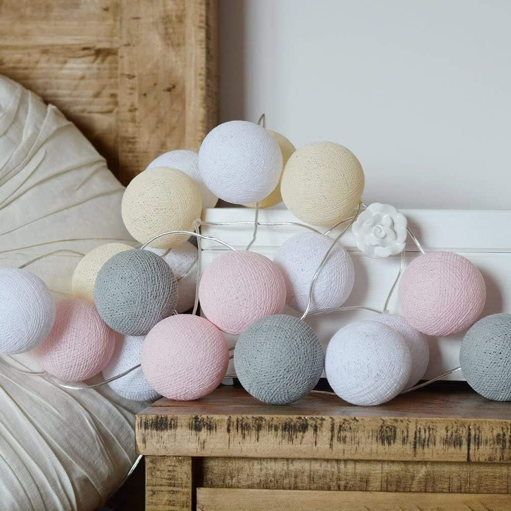 LED String Lights | Woven Cotton Balls & Warm Glow | Battery/USB Powered