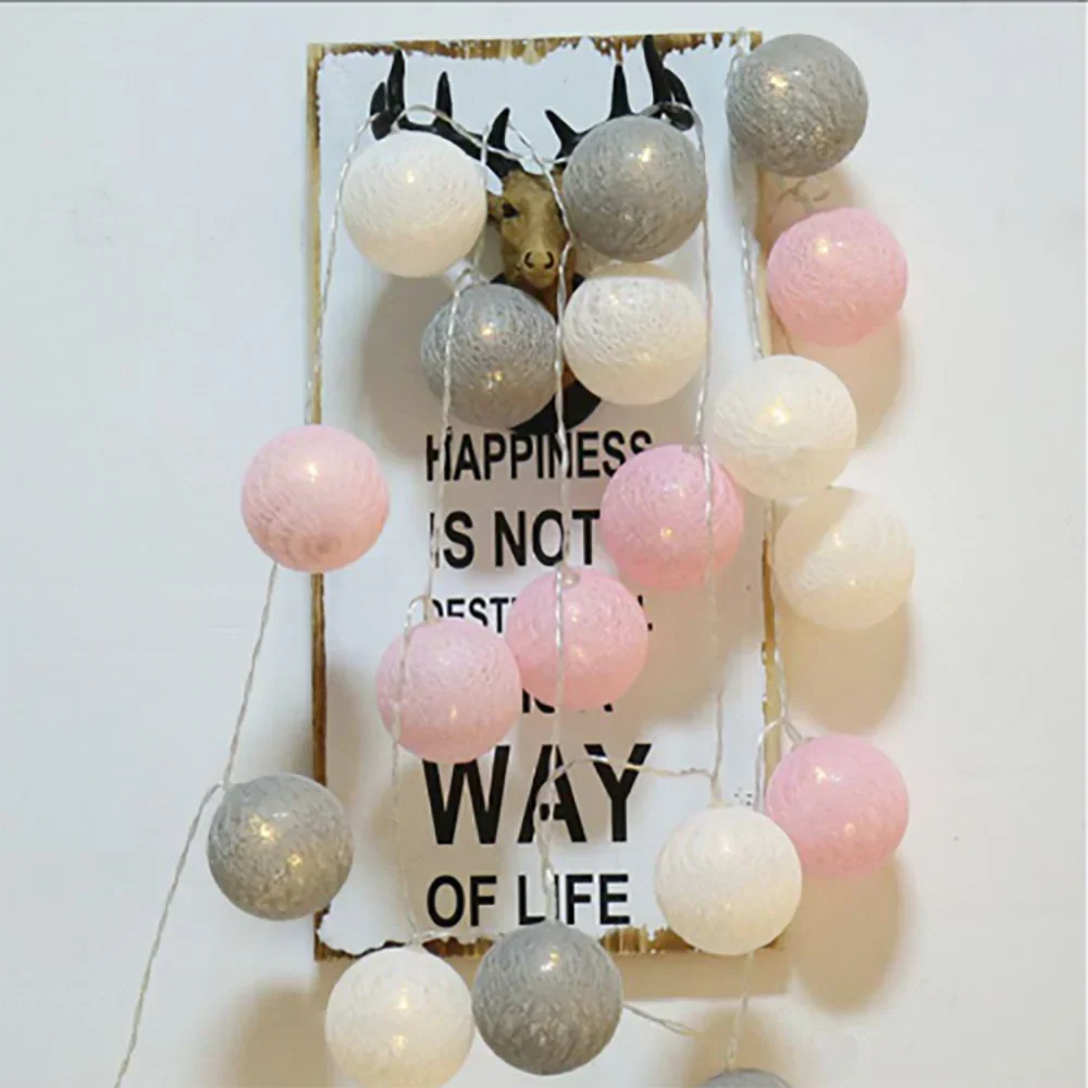 LED String Lights | Woven Cotton Balls & Warm Glow | Battery/USB Powered