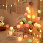 LED String Lights | Woven Cotton Balls & Warm Glow | Battery/USB Powered