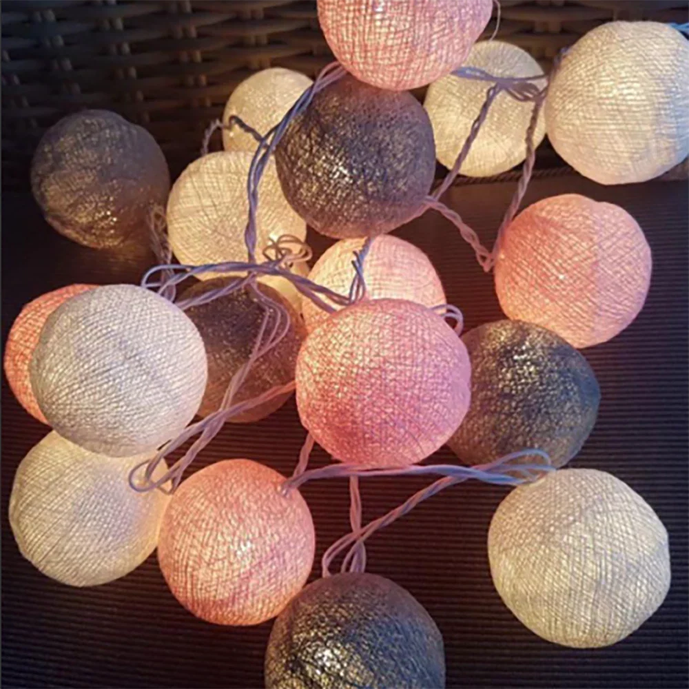 LED String Lights | Woven Cotton Balls & Warm Glow | Battery/USB Powered
