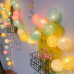 LED String Lights | Woven Cotton Balls & Warm Glow | Battery/USB Powered