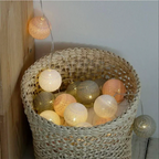 LED String Lights | Woven Cotton Balls & Warm Glow | Battery/USB Powered