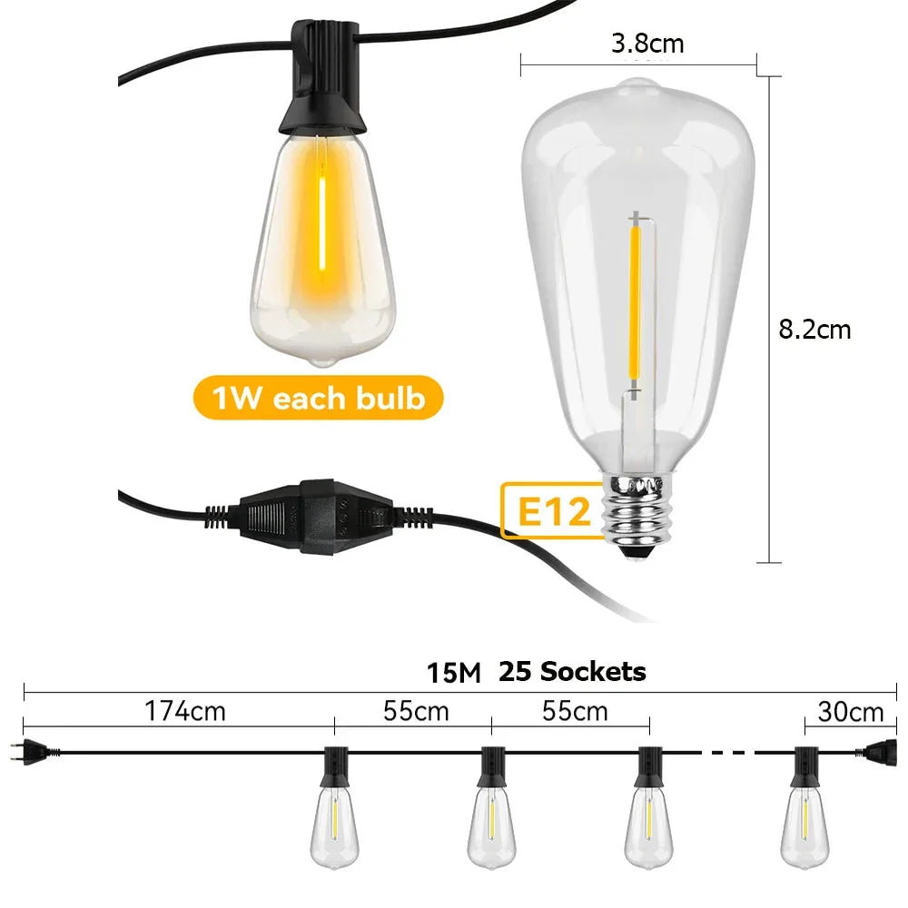 Outdoor String Lights | Weatherproof Globe Bulbs | 15-30 m