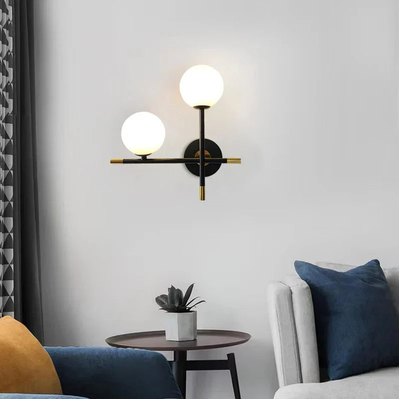 LED Wall Light | Round Glass Globe | Metal Base