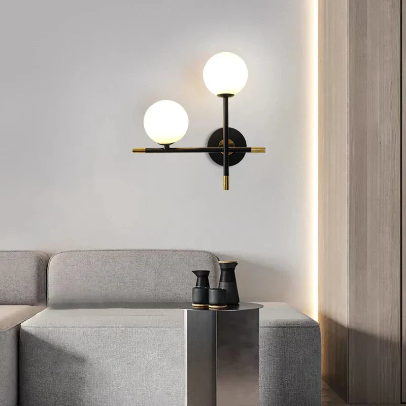 LED Wall Light | Round Glass Globe | Metal Base