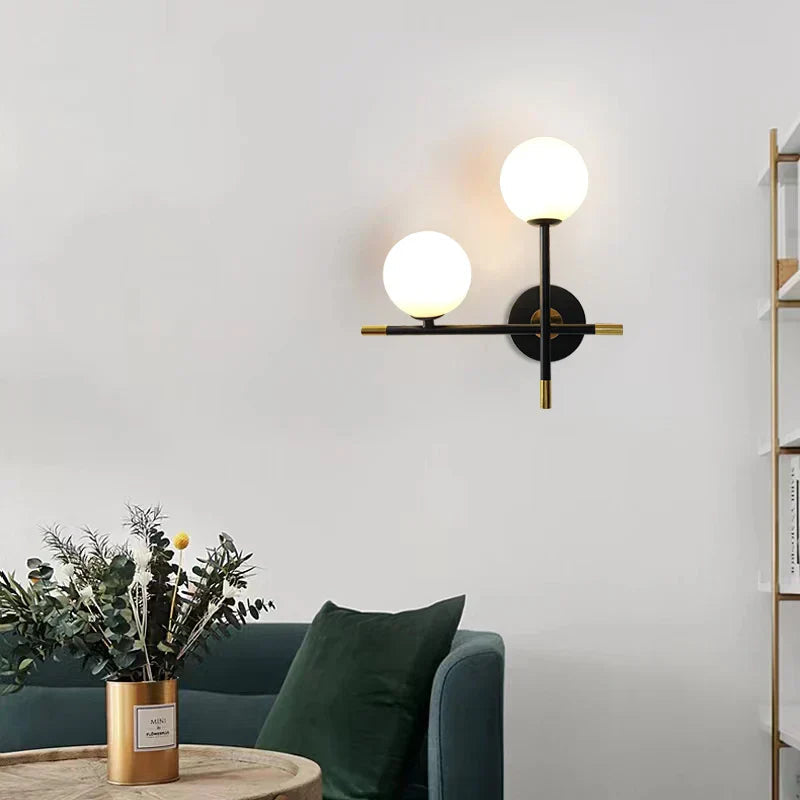 LED Wall Light | Round Glass Globe | Metal Base