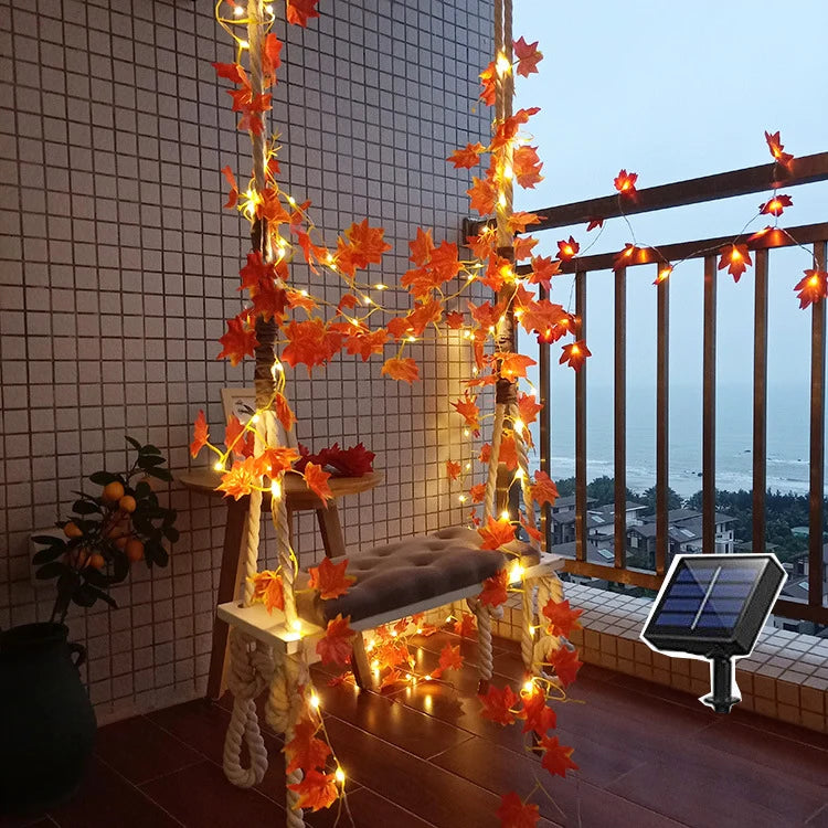 Lighted Garland | Maple Leaf & Warm White LEDs | Solar & Battery