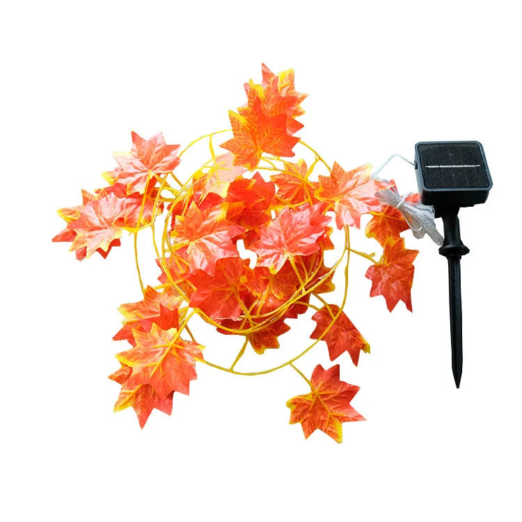 Lighted Garland | Maple Leaf & Warm White LEDs | Solar & Battery