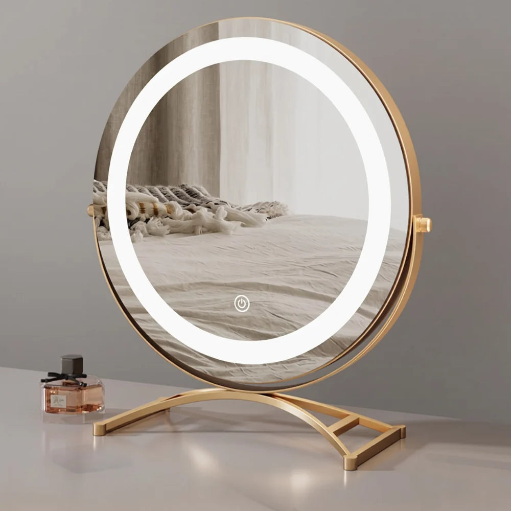 Lighted Makeup Mirror | 360° Rotation, Tri-Tone Lighting & Cordless Rechargeable