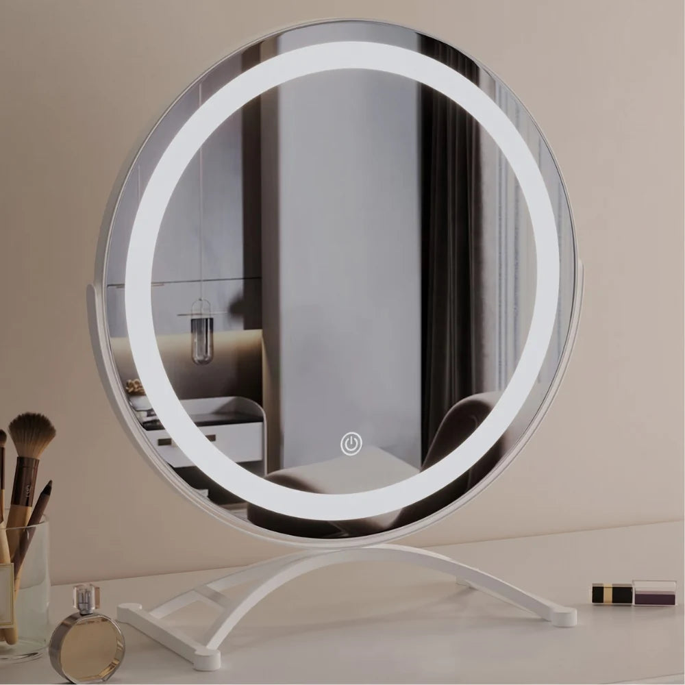 Lighted Makeup Mirror | 360° Rotation, Tri-Tone Lighting & Cordless Rechargeable