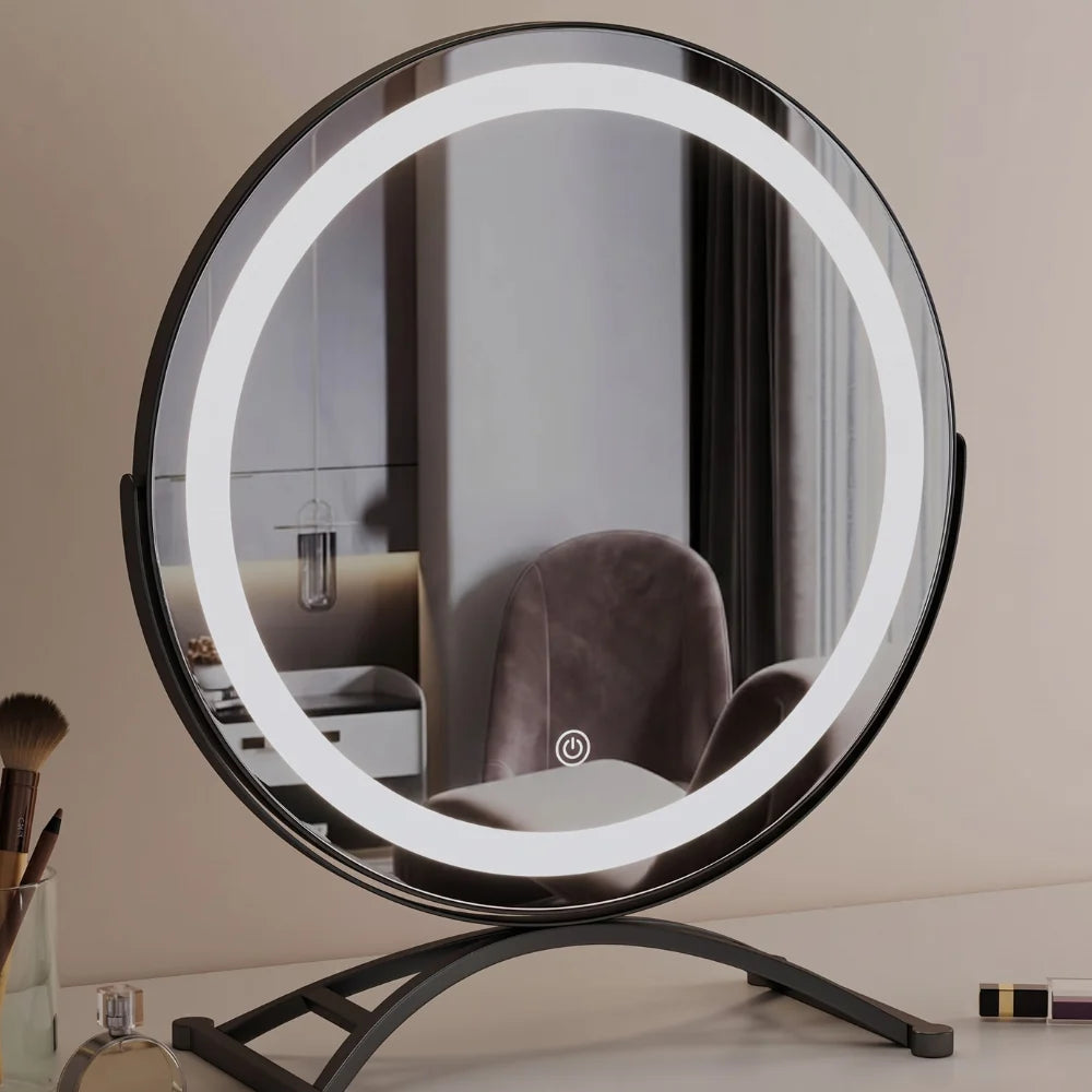 Lighted Makeup Mirror | 360° Rotation, Tri-Tone Lighting & Cordless Rechargeable