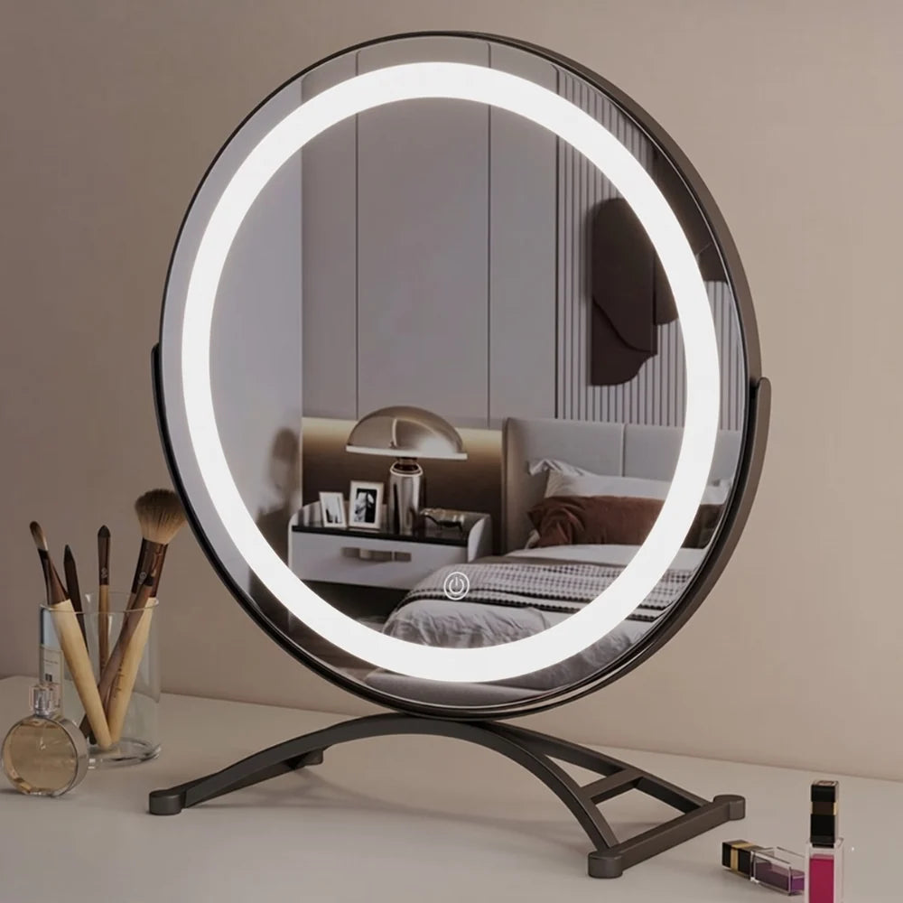 Lighted Makeup Mirror | 360° Rotation, Tri-Tone Lighting & Cordless Rechargeable