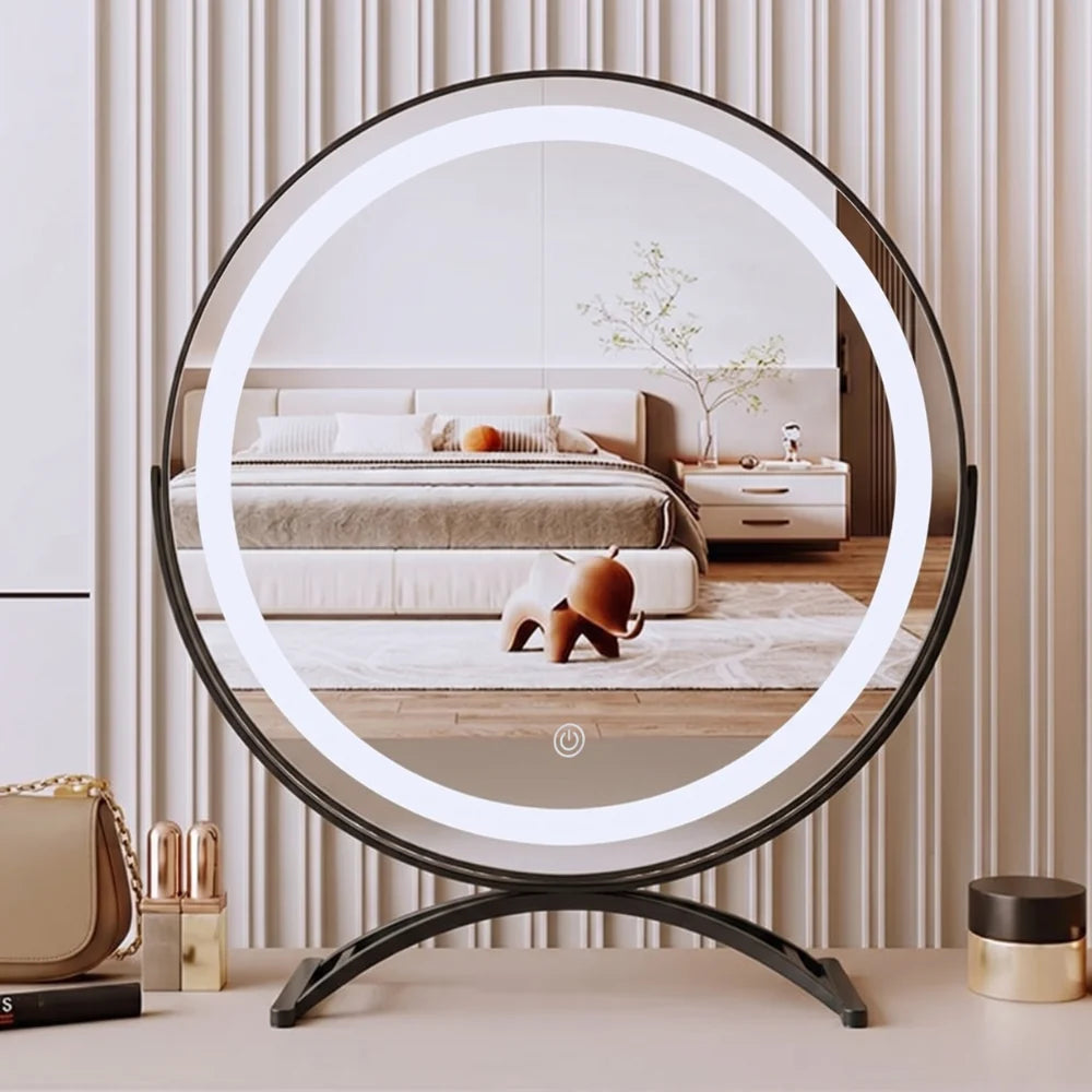 Lighted Makeup Mirror | 360° Rotation, Tri-Tone Lighting & Cordless Rechargeable