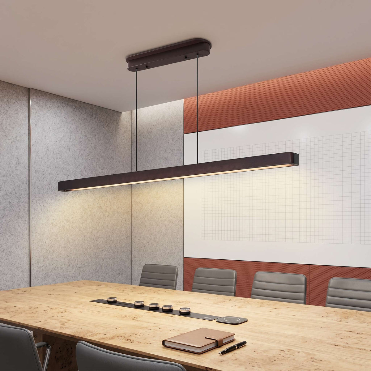 Linear Pendant Light | Walnut Accent & Remote-Dimmable LED