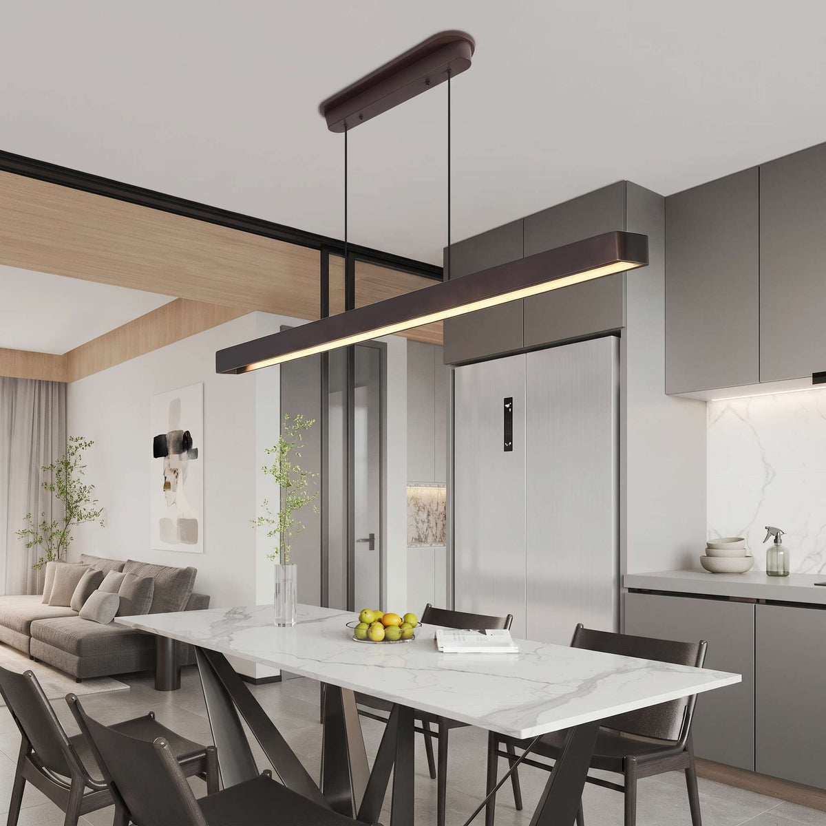 Linear Pendant Light | Walnut Accent & Remote-Dimmable LED
