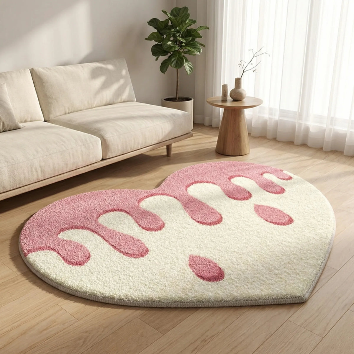 Living Room Rug | Heart-Shaped Short-Pile & Non-Slip