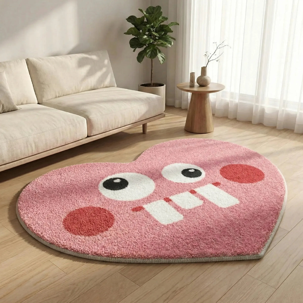 Living Room Rug | Heart-Shaped Short-Pile & Non-Slip