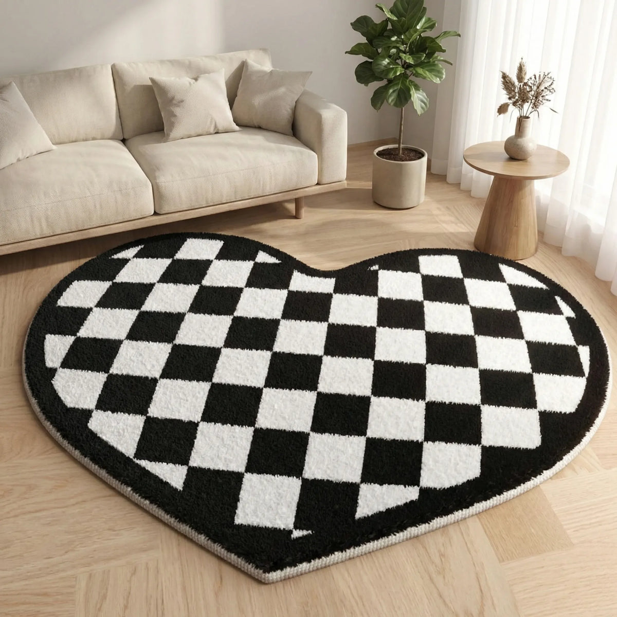 Living Room Rug | Heart-Shaped Short-Pile & Non-Slip