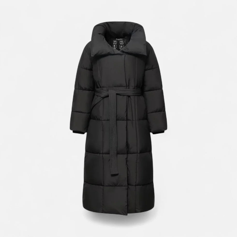 Long Padded Coat | Adjustable Tie Belt & Soft Warm Material