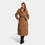 Long Padded Coat | Adjustable Tie Belt & Soft Warm Material