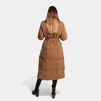 Long Padded Coat | Adjustable Tie Belt & Soft Warm Material
