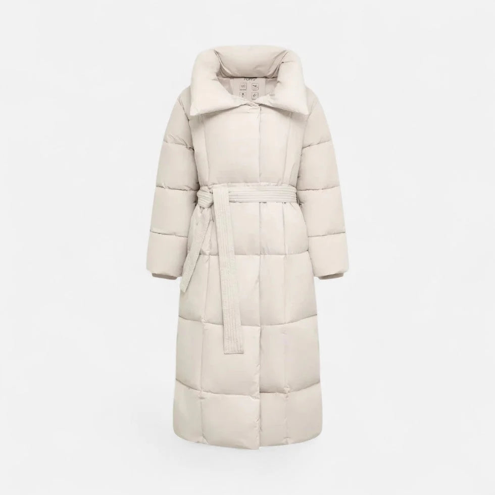 Long Padded Coat | Adjustable Tie Belt & Soft Warm Material