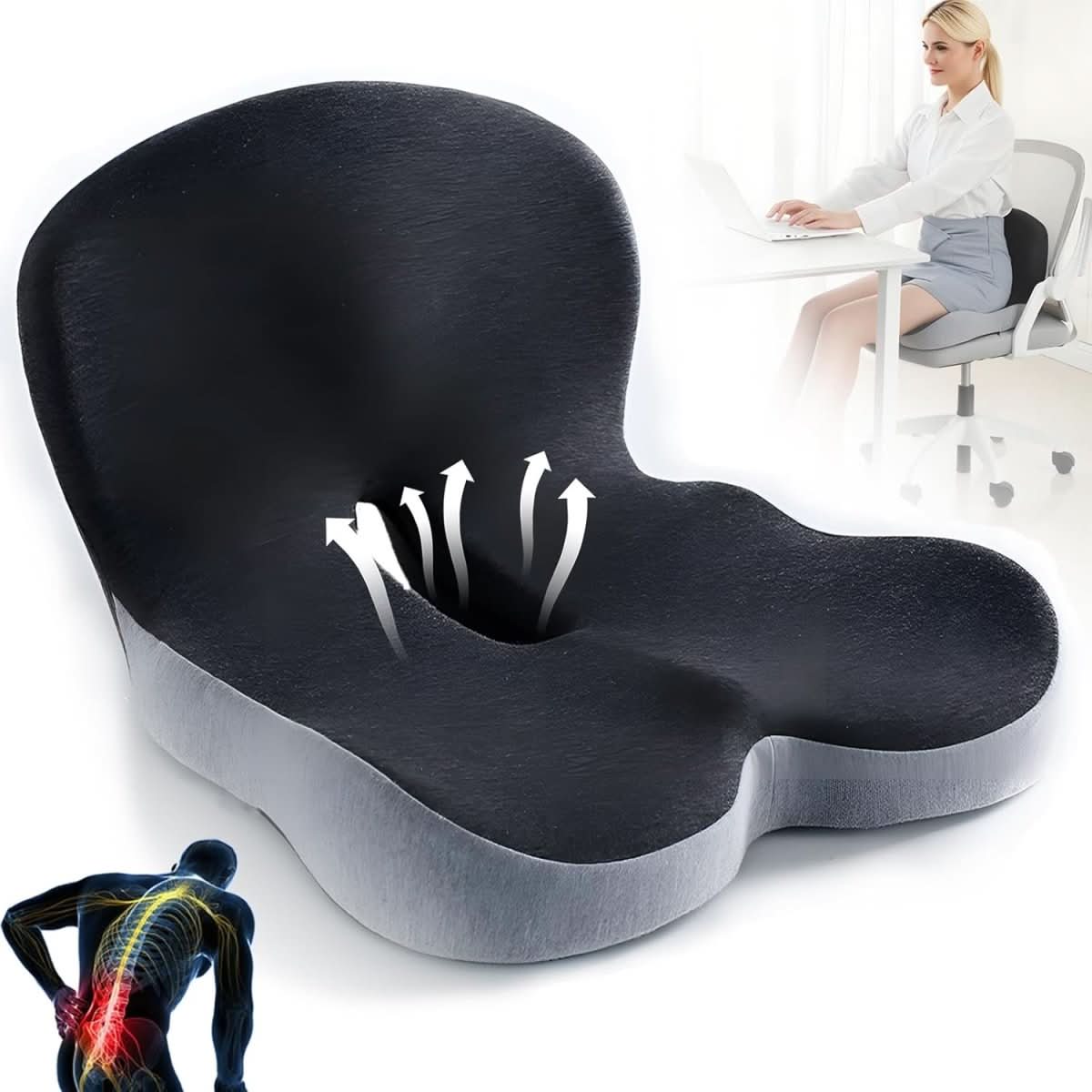 Lumbar Support Cushion | Memory Foam & Non-Slip | Machine-Washable Cover