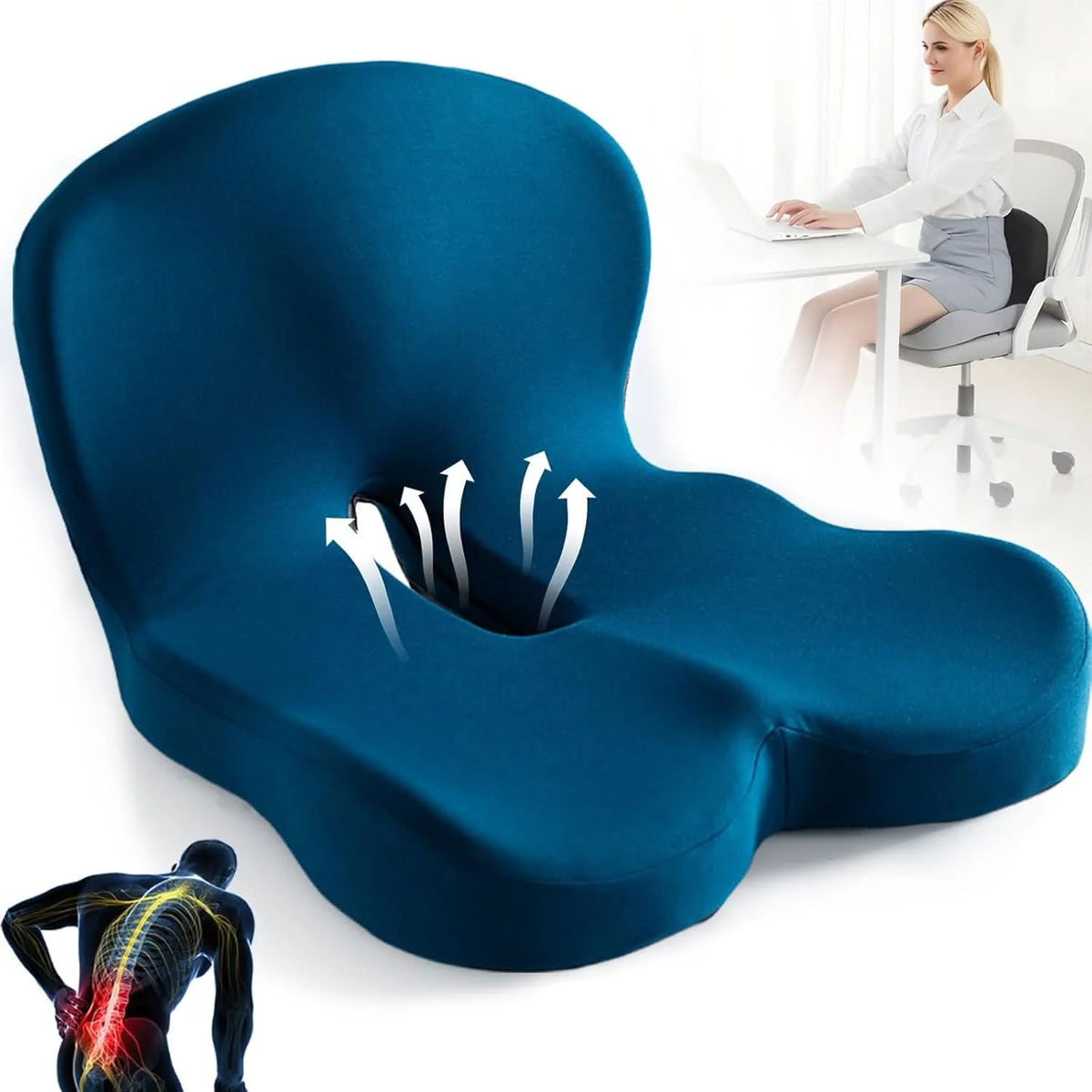 Lumbar Support Cushion | Memory Foam & Non-Slip | Machine-Washable Cover