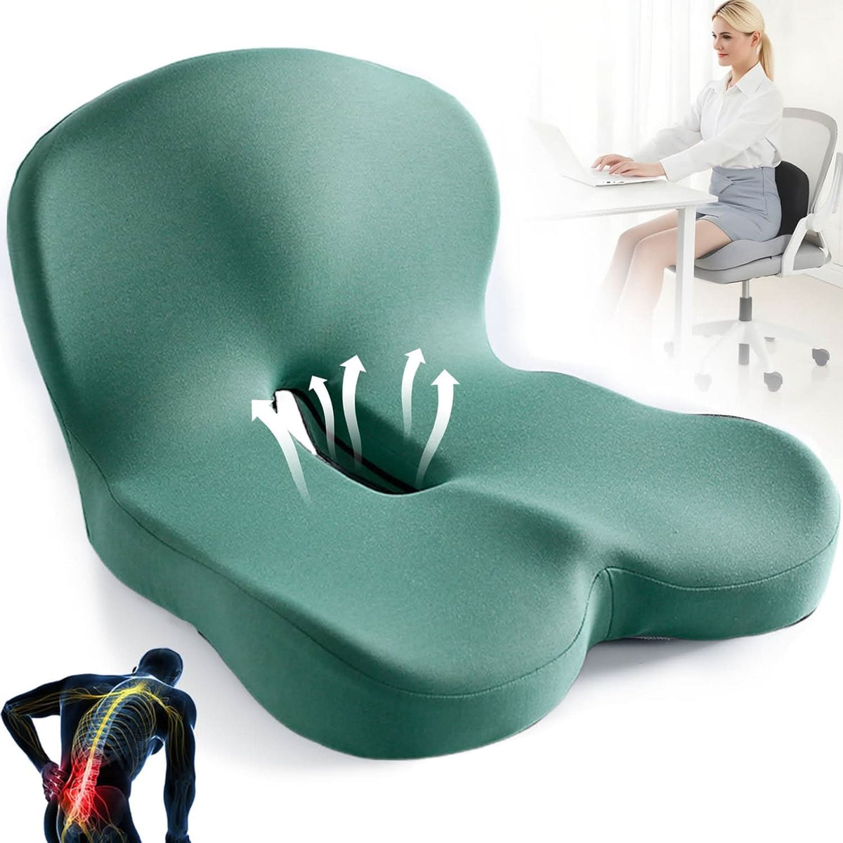 Lumbar Support Cushion | Memory Foam & Non-Slip | Machine-Washable Cover