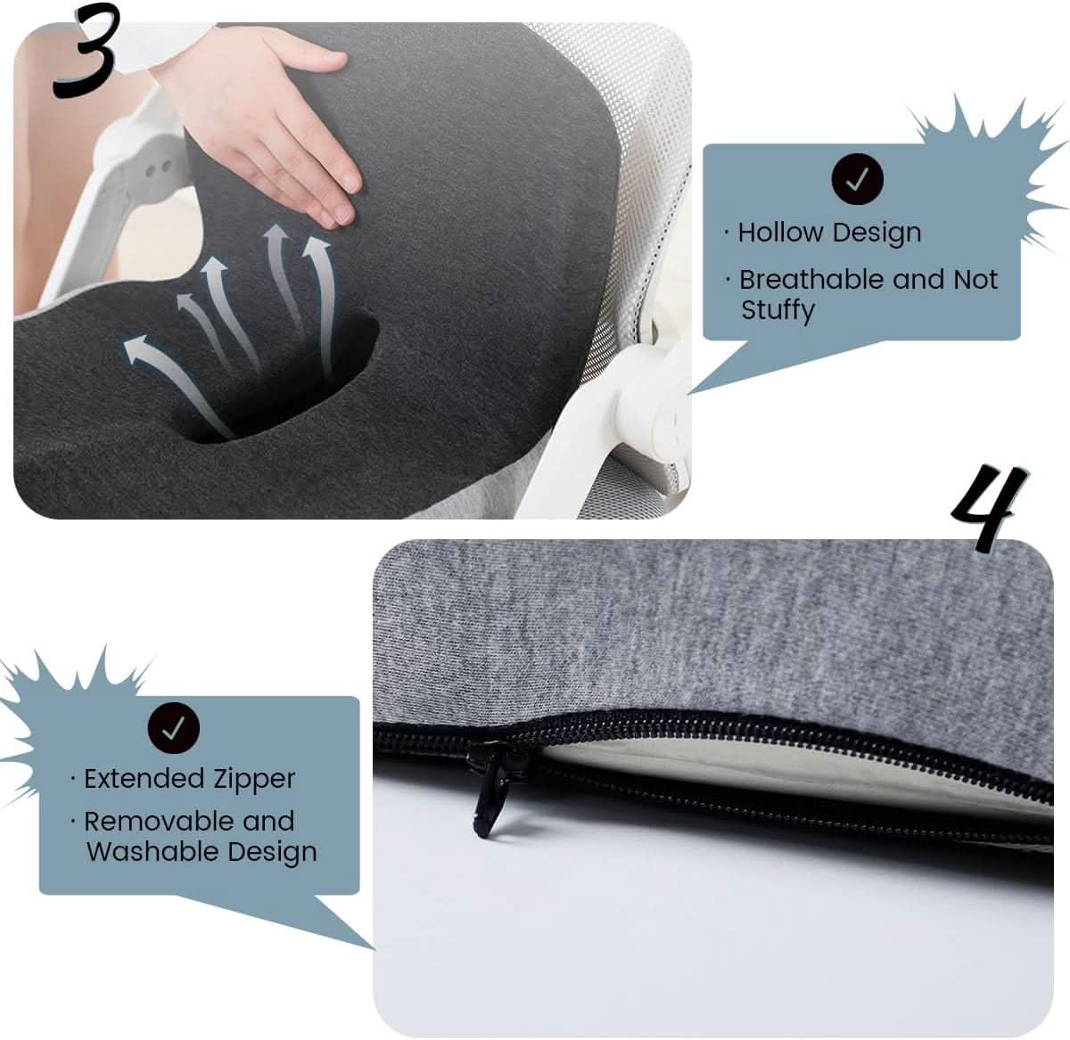 Lumbar Support Cushion | Memory Foam & Non-Slip | Machine-Washable Cover