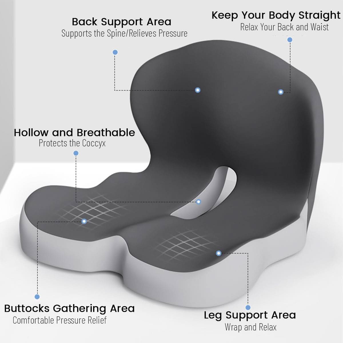 Lumbar Support Cushion | Memory Foam & Non-Slip | Machine-Washable Cover