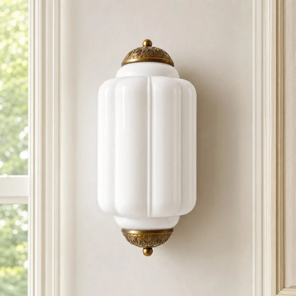 Lumi Vintage Antique Milk Glass Eloise Sculpted Wall Lamp for Bedroom, Bathroom, or Hallway