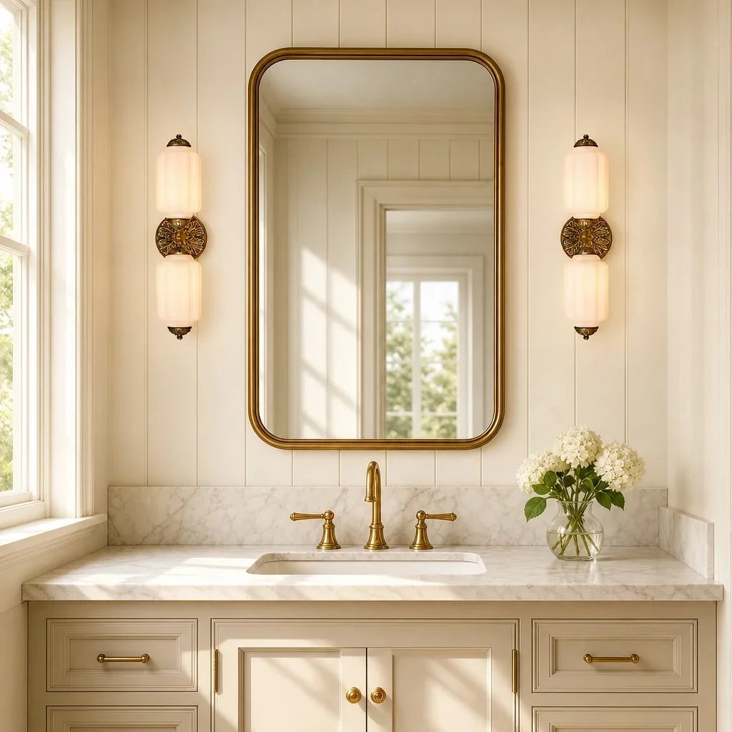 Lumi Vintage Antique Milk Glass Eloise Sculpted Wall Lamp for Bedroom, Bathroom, or Hallway