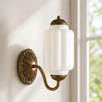 Lumi Vintage Antique Milk Glass Eloise Sculpted Wall Lamp for Bedroom, Bathroom, or Hallway