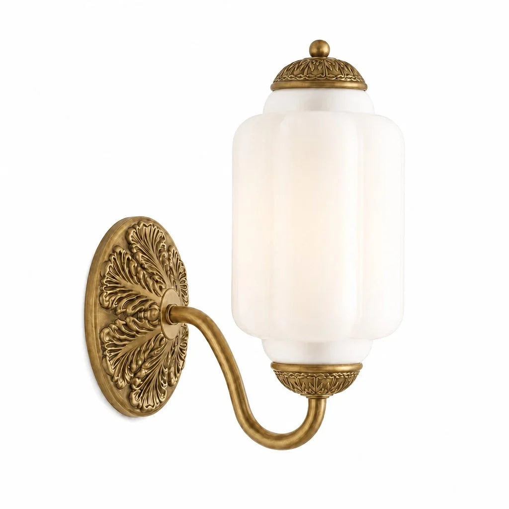 Lumi Vintage Antique Milk Glass Eloise Sculpted Wall Lamp for Bedroom, Bathroom, or Hallway