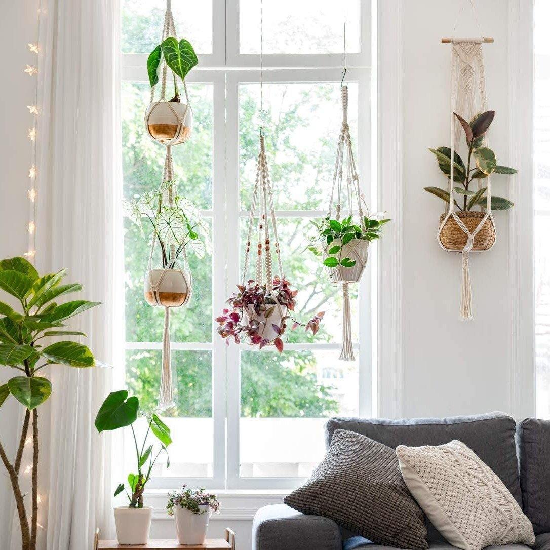 Macrame Plant Hanger | Handmade Cotton Cord & Beads | 4-Pack